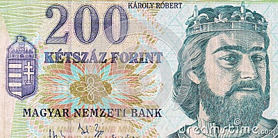 King Robert Portrait on Hungary 1000 Forint 2006 Banknote close up Editorial Stock Photo