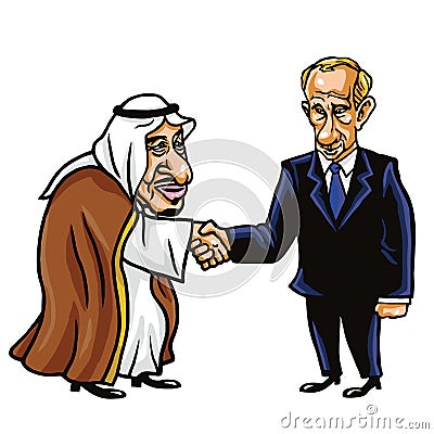 King Salman and Vladimir Putin. Vector Cartoon Illustration. October 18, 2017 Vector Illustration