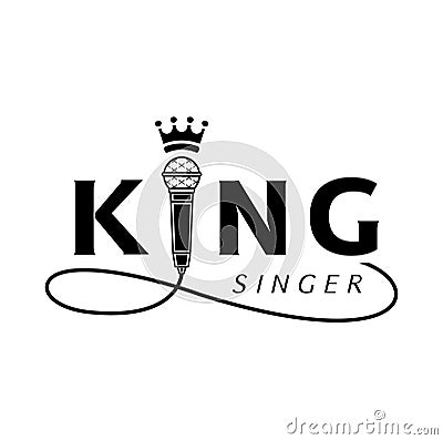 King singer logo with microphone Vector Illustration