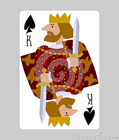 King of Spades playing card in funny flat modern style Vector Illustration