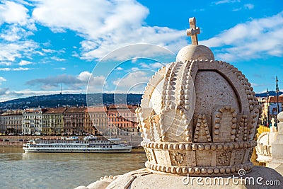 King Stephen`s crown on the Margaret Bridge. Budapest, Hungary Stock Photo