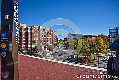 King Street in Old Town Alexandria as seen from the King Street - Old Town WMATA Metro Station on a Bright, Fall Afternoon Editorial Stock Photo
