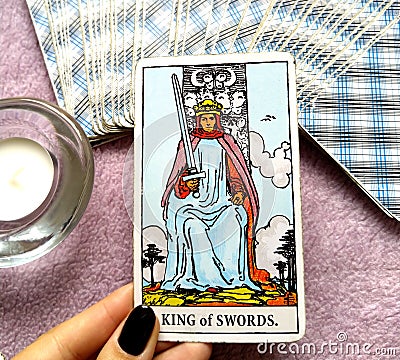 King of Swords Tarot Card Morals Ethics Manners Communication Conversation Debate Spokesperson Opinions Mental Discipline Reason Stock Photo