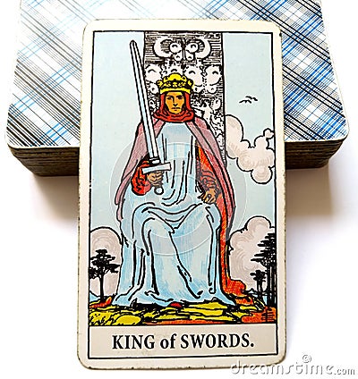 King of Swords Tarot Card Morals Ethics Manners Communication Conversation Debate Spokesperson Opinions Mental Discipline Reason Stock Photo