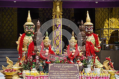 King Thao Wessuwan or Vasavana Kuvera giant statue for thai people travelers travel visit respect praying with holy mystery of Wat Editorial Stock Photo