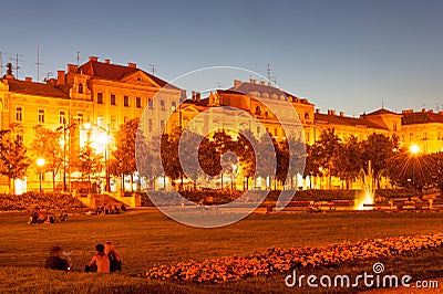 King Tomislav Square at summer night Editorial Stock Photo