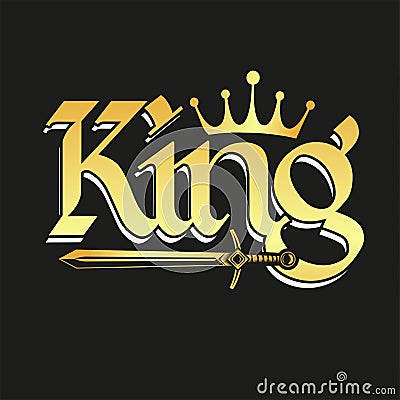 King typography gold crown text logo vector image Vector Illustration