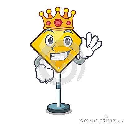 King warning sign with exclamation mark mascot Vector Illustration