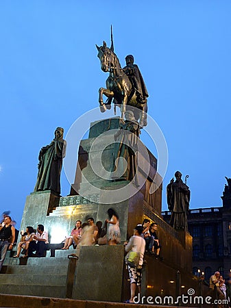 King Wenceslas Monument, Prague, Nighttime Editorial Stock Photo