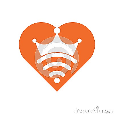 King Wifi heart shape concept Logo template Vector. Vector Illustration