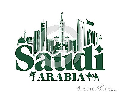 Kingdom of Saudi Arabia Famous Buildings Vector Illustration
