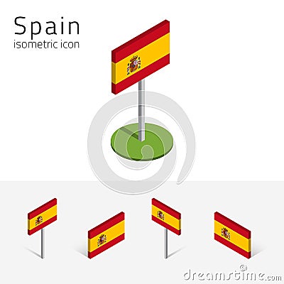 Kingdom of Spain flag, vector set of 3D isometric icons Vector Illustration