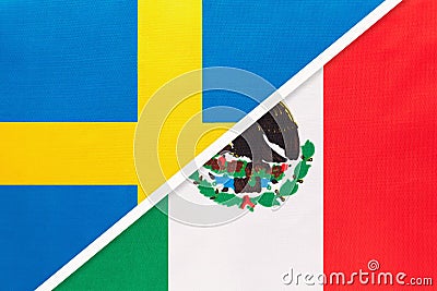 Sweden and Mexico or United Mexican States, symbol of national flags. Championship between two countries Stock Photo