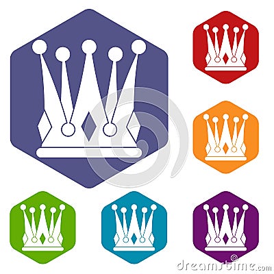 Kingly crown icons set hexagon Vector Illustration