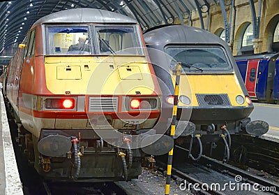 High speed mainline trains at kings cross, london, england Editorial Stock Photo