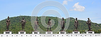 7 Kings giant statues, Statues of famous Thai Kings in Rajabhakti Park Editorial Stock Photo