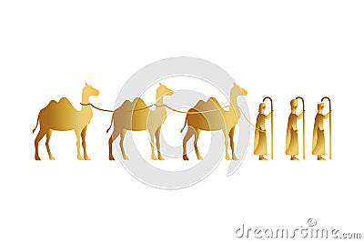 Kings magicians with camels golden characters Vector Illustration