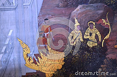 KINGS PALACE PAINTING ON THE WALL IN BANGKOK THAILAND Stock Photo
