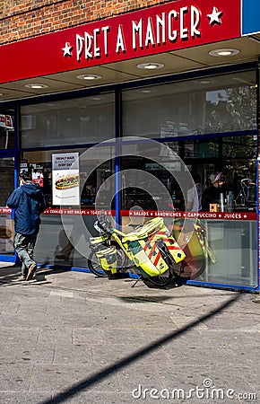 Paramedic Bicycle Parked Outside A Pret A Manger Coffee Shop Editorial Stock Photo