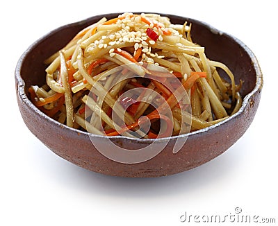 Kinpira gobo, sauteed greater burdock root and car Stock Photo