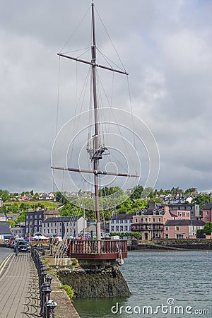 Replica mast from a Spanish galleon on the quayside overlooking Kinsale Harbour Editorial Stock Photo
