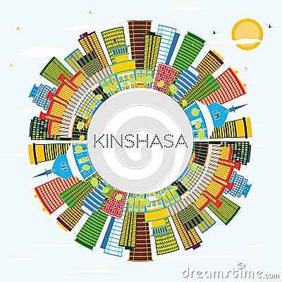 Kinshasa Skyline with Color Buildings, Blue Sky and Copy Space. Stock Photo