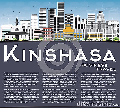 Kinshasa Skyline with Gray Buildings, Blue Sky and Copy Space. Stock Photo