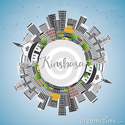 Kinshasa Skyline with Gray Buildings, Blue Sky and Copy Space. Stock Photo