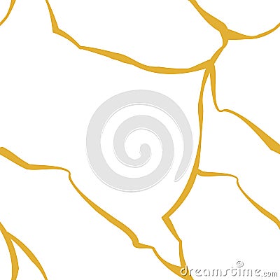 kintsugi seamless pattern gold cracks, broken marble luxury stone on white background Vector Illustration