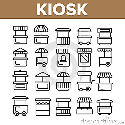 Kiosk, Market Stalls Types Linear Vector Icons Set Vector Illustration