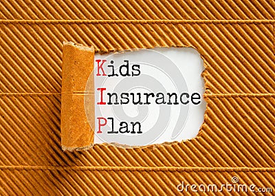 KIP kids insurance plan symbol. Concept words KIP kids insurance plan on beautiful white paper. Beautiful brown paper background. Stock Photo