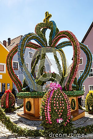 Traditionally decorated easter fountain in Kipfenberg Editorial Stock Photo