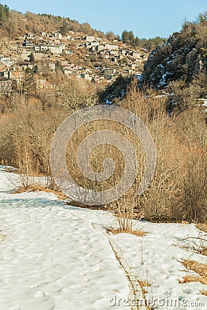 Kipi village in Zagori Ioannina Greece snow winter season Stock Photo