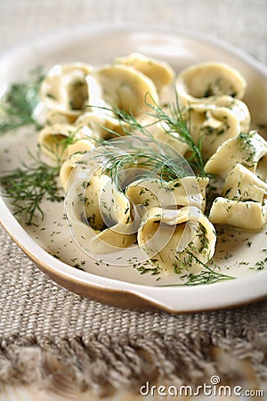 Kipper ravioli with dressing d Stock Photo