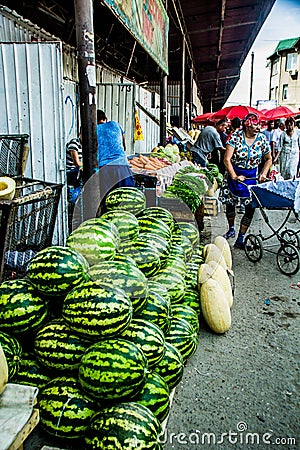 Kirgizstan market- watermelon Editorial Stock Photo