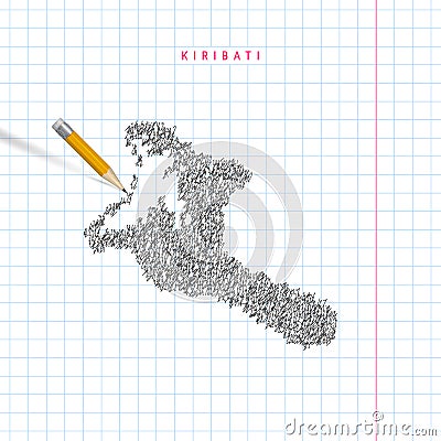 Kiribati sketch scribble vector map drawn on checkered school notebook paper background Vector Illustration