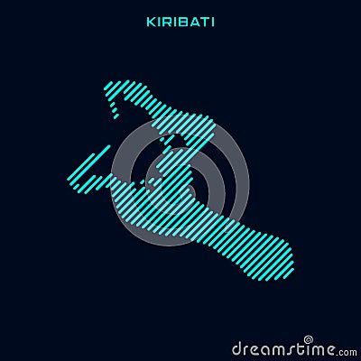 Kiribati Striped Map Vector Design Template With Blue Background. Vector Illustration