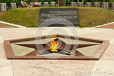 Kirishi, Leningrad region of Russia august 09, 2012: War memorial, eternal flame, The dream carried through the years Editorial Stock Photo