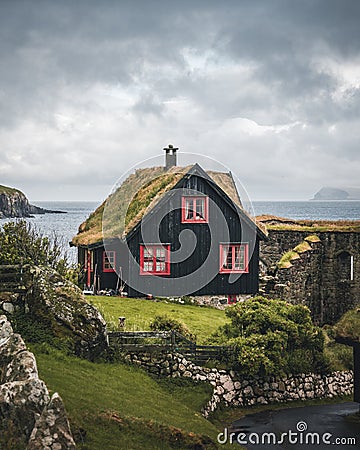 Kirkjuboargardur, also called Roykstovan, is a historic farm and museum in Kirkjubour, Faroe Islands. Built in the 11th Stock Photo