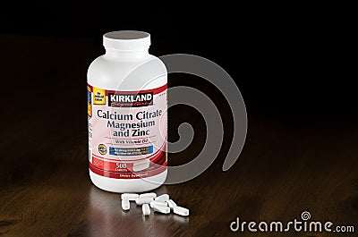 Kirkland Calcium Citrate vitamin supplement bottle Editorial Stock Photo