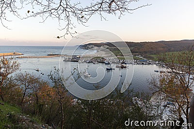 Kirklareli Turkey Igneada harbor, fishing boats, sunset and the view of the harbor and close above Stock Photo