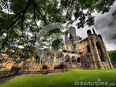 Kirkstall Abbey is a ruined Cistercian monastery in Kirkstall, north-west of Leeds city centre in West Yorkshire, England. Stock Photo