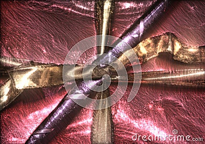 Kirlian glow on beautifully wrapped christmas gifts with ribbons Stock Photo