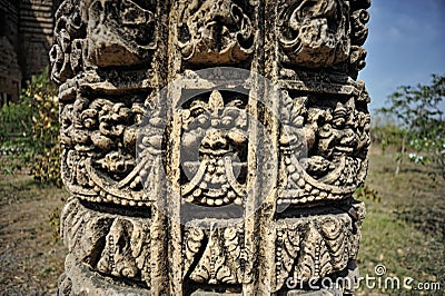 Kirtimukha is the name of a swallowing fierce monster face with huge fangs and gaping mouth carved on a pillar Editorial Stock Photo