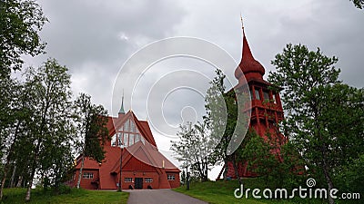 Gotic Church or Kyrka of mining town Kiruna in Sweden Stock Photo