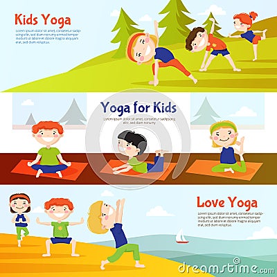 Kis Yoga Horizontal Banners Set Vector Illustration