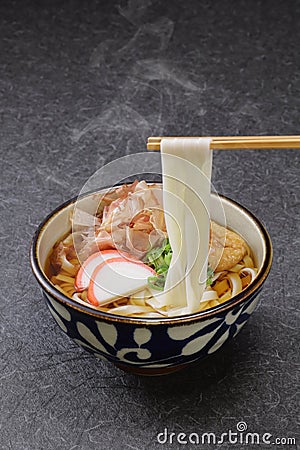 Kishimen, Japanese flat type udon noodle dish Stock Photo