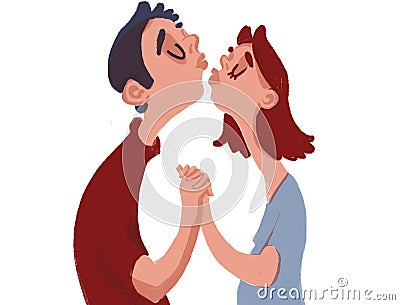 Kiss. The boy kissing girl in blue dress Stock Photo