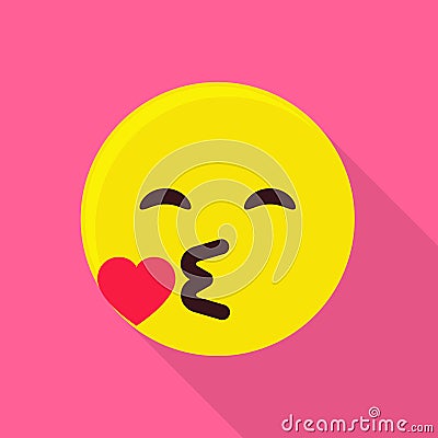 Kiss emoticon icon, flat style Vector Illustration