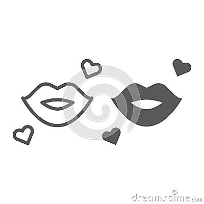 Kiss line and glyph icon, romance and love, lips sign, vector graphics, a linear pattern on a white background. Vector Illustration